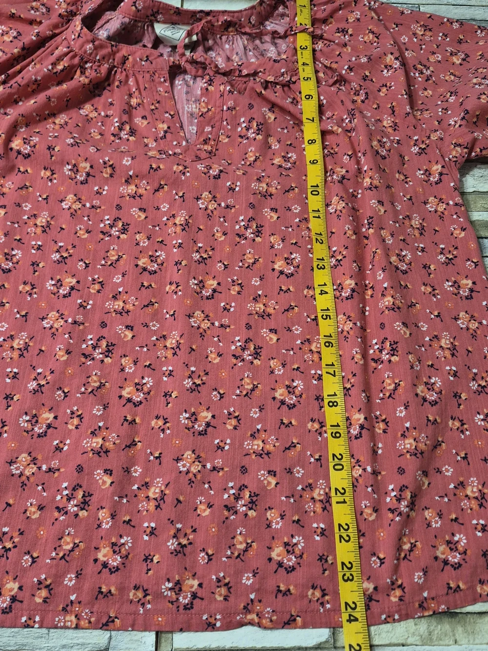 St. John's Bay Peasant Blouse Women's L Pink Floral Boho Cottagecore Puff Sleeve